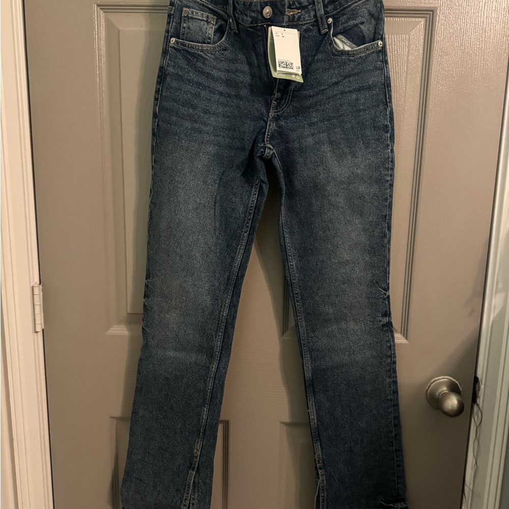 H&M Women's Straight-Leg Jeans in Dark Blue Wash
